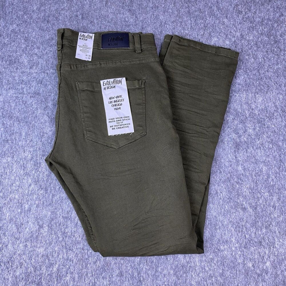 Evolution In Design Men's Jeans Slim Fit Distressed Green Denim Size 38x32 NWT